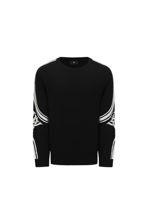 MEN LOGO LINE SLEEVE SWEATER_BLACK-a