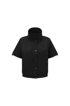 WOMEN SHORT SLEEVE PLEATED JACKET_BK_BLACK-a