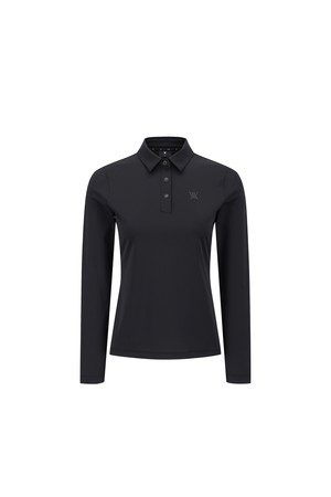 [ANEW GOLF] WOMEN SOLID LONG SLEEVE COLLAR T-SHIRT_BK_BLACK-a