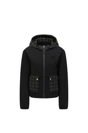 WOMEN LOGO REPEAT PATTERN POINT HOODED JACKET_BLACK-a