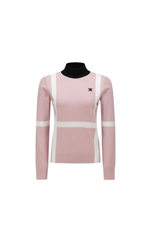 WOMEN BLOCK MOCK NECK SWEATER_PINK-a