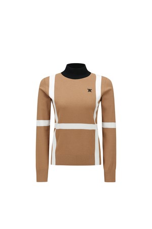 WOMEN BLOCK MOCK NECK SWEATER_CAMEL-a