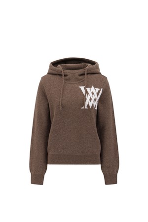 WOMEN CASHMERE BLEND HOODIE SWEATER_BROWN-a