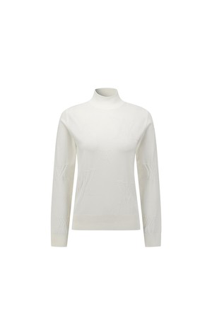WOMEN LOGO PATTERN MOCK NECK SWEATER_WHITE-a