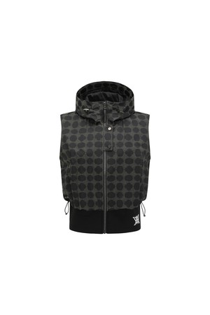 WOMEN LOGO REPEAT PATTERN HOODED VEST_BLACK-a