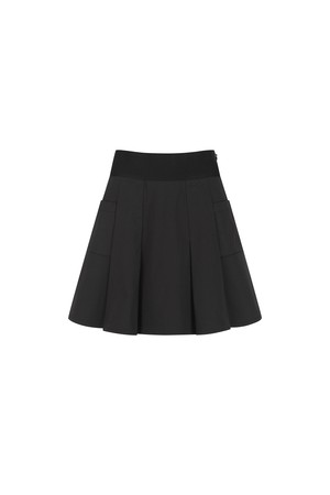 WOMEN BANDED FLARE SKIRT_BK_BLACK-a