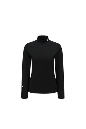 WOMEN BRUSHED FLEECE MOCK NECK BASELAYER_BLACK-a