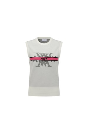WOMEN BIG LOGO ROUND SWEATER VEST_WHITE-a