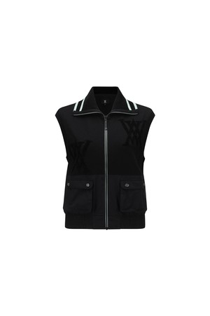 WOMEN FA LOGO POINT KNIT VEST_BK_BLACK-a