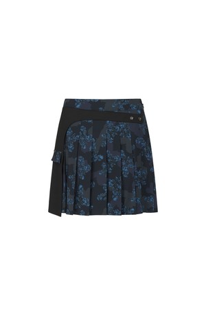 WOMEN FA FLOWER PATTERN PLEATED SKIRT_BK_BLACK-a