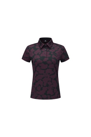 WOMEN FA FLOWER PATTERN SHORT T-SHIRT _BU_WINE-a