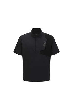 MEN ASYMMETRIC SHORT SLEEVE ANORAK_BK_BLACK-a