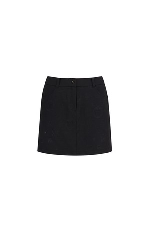 WOMEN LOGO EMBO A LINE SKIRT_BK_BLACK-a