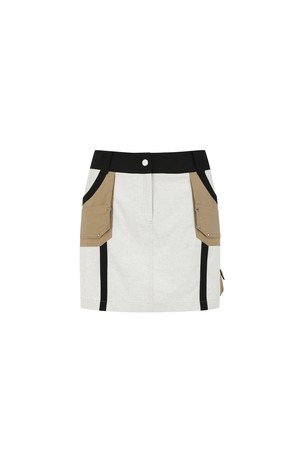 WOMEN FABRIC MIX CARGO SKIRT_LE_BEIGE-a