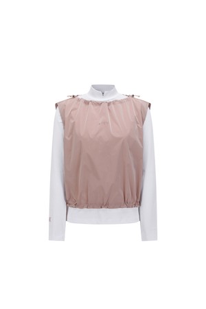 WOMEN WOVEN VEST LAYERED T-SHIRT_PINK-a