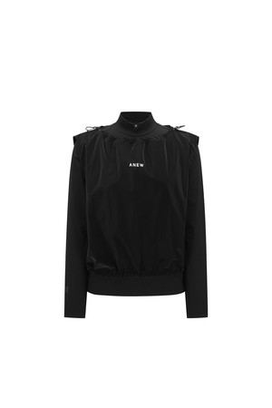 WOMEN WOVEN VEST LAYERED T-SHIRT_BLACK-a