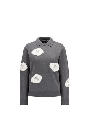 WOMEN BRUSH LOGO COLLAR SWEATER_GREY-a
