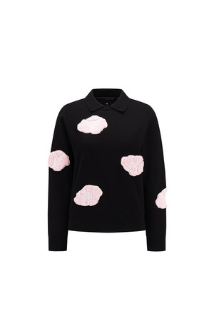 WOMEN BRUSH LOGO COLLAR SWEATER_BLACK-a