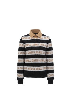 WOMEN STRIPED LOGO MOCK NECK SWEATER_BK_BLACK-a