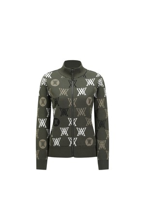 WOMEN COLOR LOGO PATTERN SWEATER CARDIGAN_DK_KHAKI-a