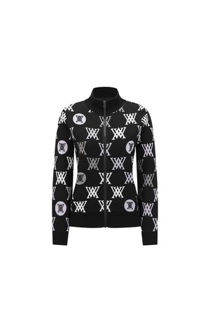 WOMEN COLOR LOGO PATTERN SWEATER CARDIGAN_BK_BLACK-a