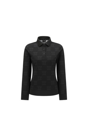 WOMEN LOGO PATTERN T-SHIRT_BK_BLACK-a