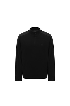 MEN TEXTURED WINDPROOF HALF ZIP SWEATER_BK_BLACK-a