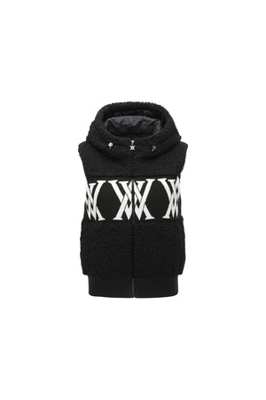 WOMEN BOUCLE LOGO HOODED SWEATER VEST_BK_BLACK-a