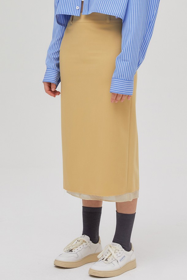 AEDITEM STUDIOZ - 롱스커트 - BACK POCKET LOGO LAYERED SKIRT (BEIGE)