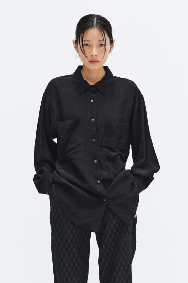 AEDITEM STUDIOZ - 셔츠 - CRINKLE DOUBLE BIG POCKET LOGO SHIRTS (BLACK)