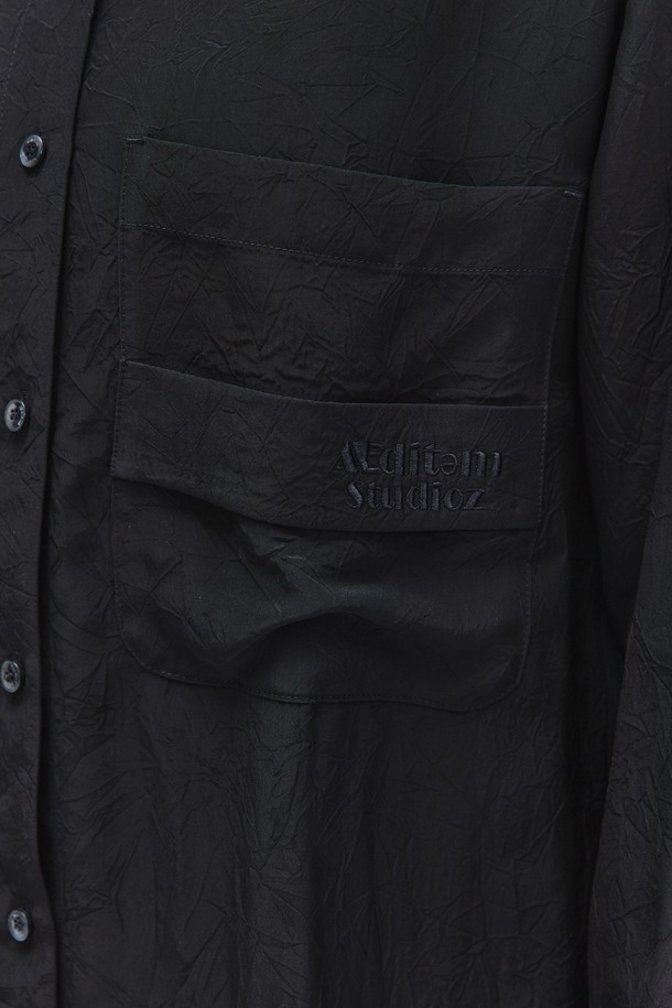 AEDITEM STUDIOZ - 셔츠 - CRINKLE DOUBLE BIG POCKET LOGO SHIRTS (BLACK)