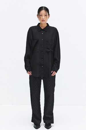 CRINKLE DOUBLE BIG POCKET LOGO SHIRTS (BLACK)