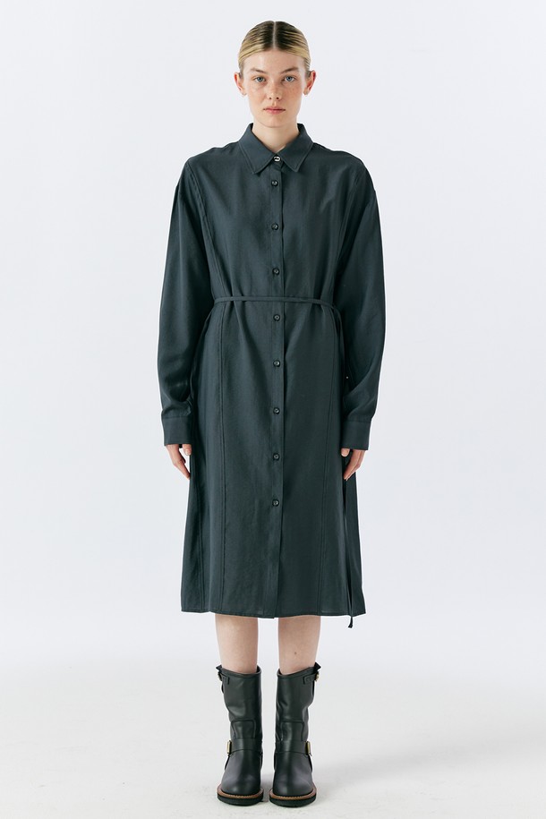 AEDITEM STUDIOZ - 셔츠 - ELLIPSE BUTTON LONG SHIRT(CHARCOAL)