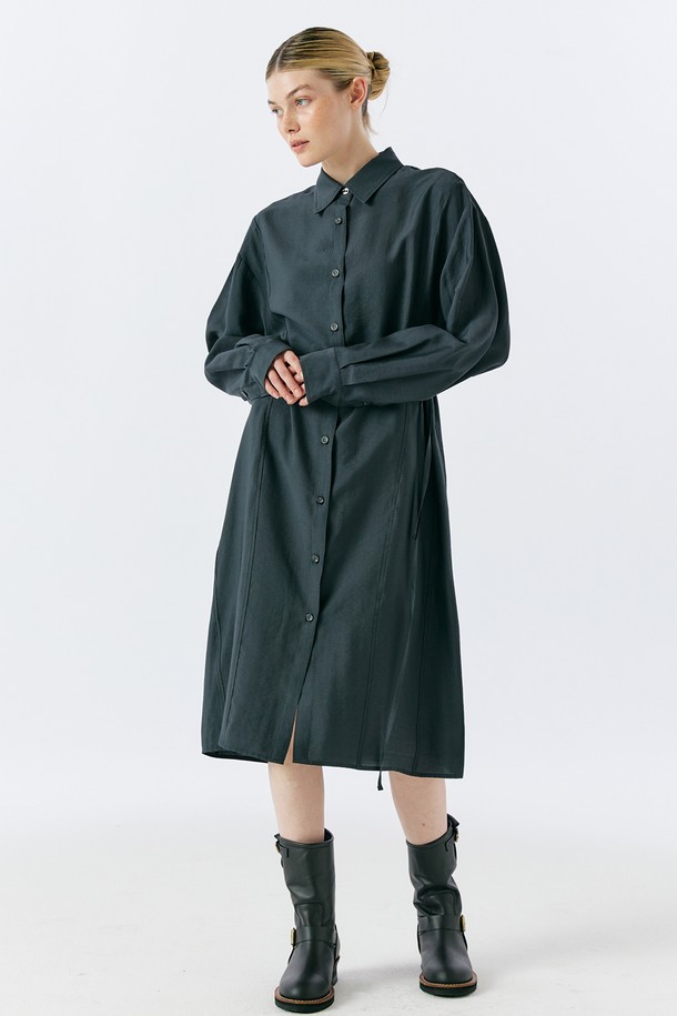 AEDITEM STUDIOZ - 셔츠 - ELLIPSE BUTTON LONG SHIRT(CHARCOAL)