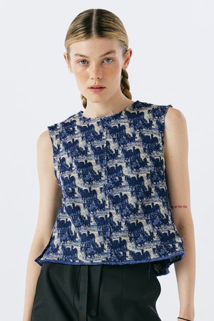 JACQUARD ELEME SLEEVELESS(NAVY)