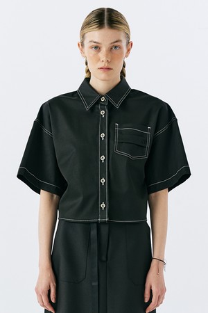 CONTRAST STITCH SHIRT(BLACK)