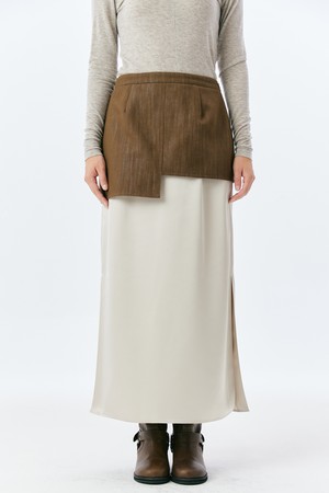 LAYER DENIM SATIN SKIRT(IVORY)