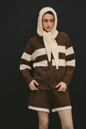 배색 가디건 니트 세트_BROWN-a