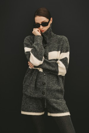 배색 가디건 니트 세트_GREY-a