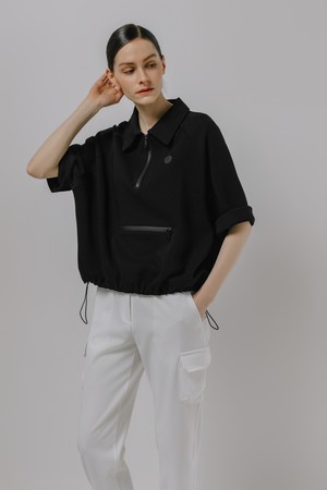 하프집업 오버핏 반팔티셔츠_BLACK-a