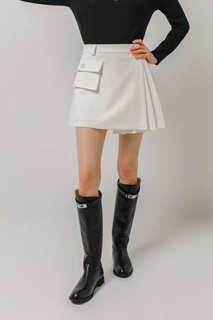 포켓 플리츠 랩 스커트_WHITE-a