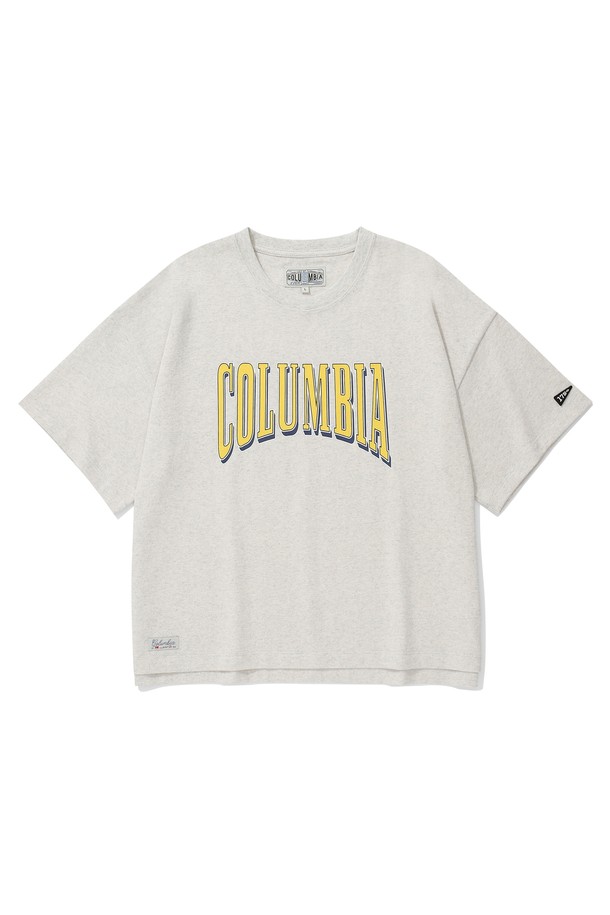 COLUMBIA UNIVERSITY - 반소매 티셔츠 - CRACK LOGO WOMEN SEMI-CROP S/S T-SHIRTS 오트밀