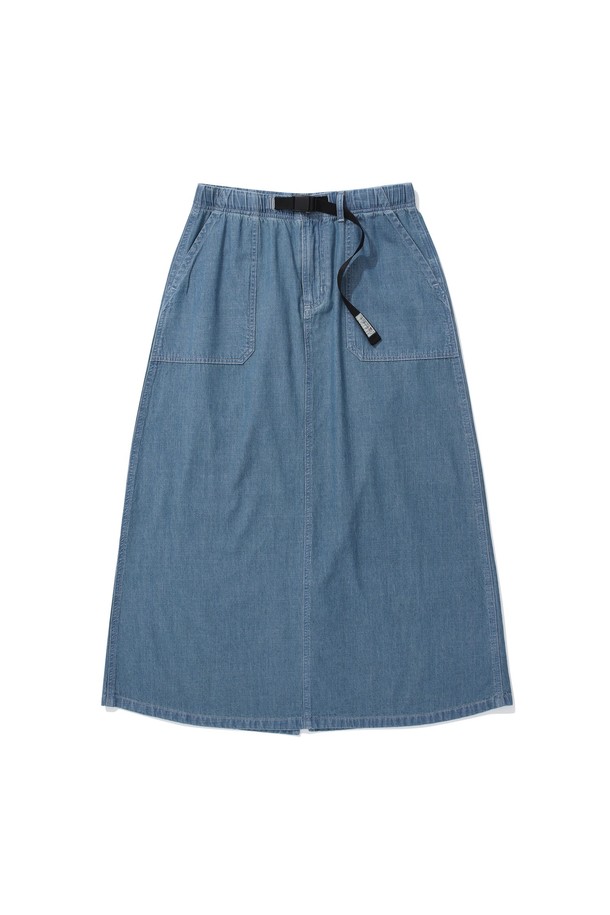 COLUMBIA UNIVERSITY - 롱스커트 - SL-LABEL BELTED DENIM LONG SKIRTS 라이트데님