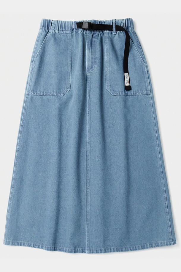 COLUMBIA UNIVERSITY - 롱스커트 - SL-LABEL BELTED DENIM SKIRT 라이트데님