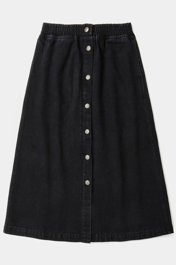 COLUMBIA UNIVERSITY - 롱스커트 - SL-LABEL FRONT BUTTON DENIM SKIRT 블랙데님