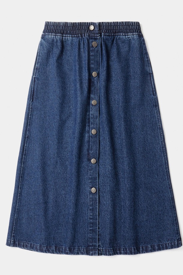 COLUMBIA UNIVERSITY - 롱스커트 - SL-LABEL FRONT BUTTON DENIM SKIRT 미드나잇데님