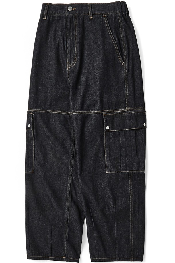 KULTE - 데님 - Washed cargo denim pants Black