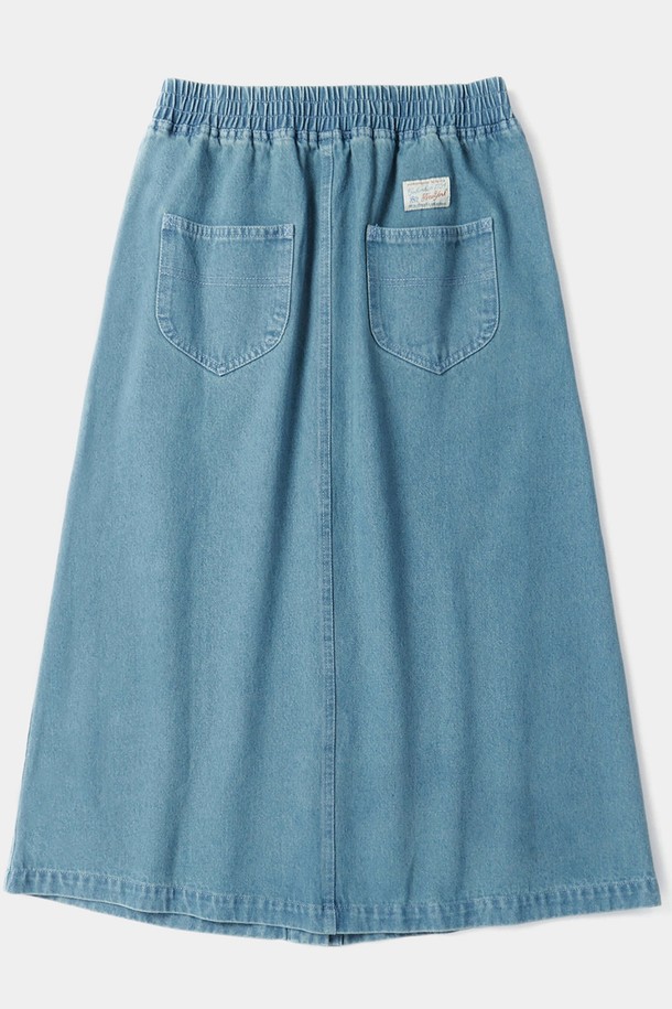 COLUMBIA UNIVERSITY - 롱스커트 - SL-LABEL FRONT BUTTON DENIM SKIRT 라이트데님