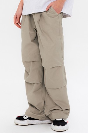 COTTON WIDE PARACHUTE PANTS L.BEIGE