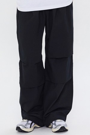 COTTON WIDE PARACHUTE PANTS BLACK